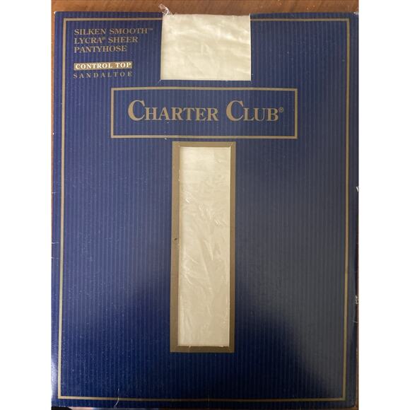 Charter Club Silken Lycra Sheer Control Top Pantyhose VTG SandalToe Ivory A - Picture 1 of 3